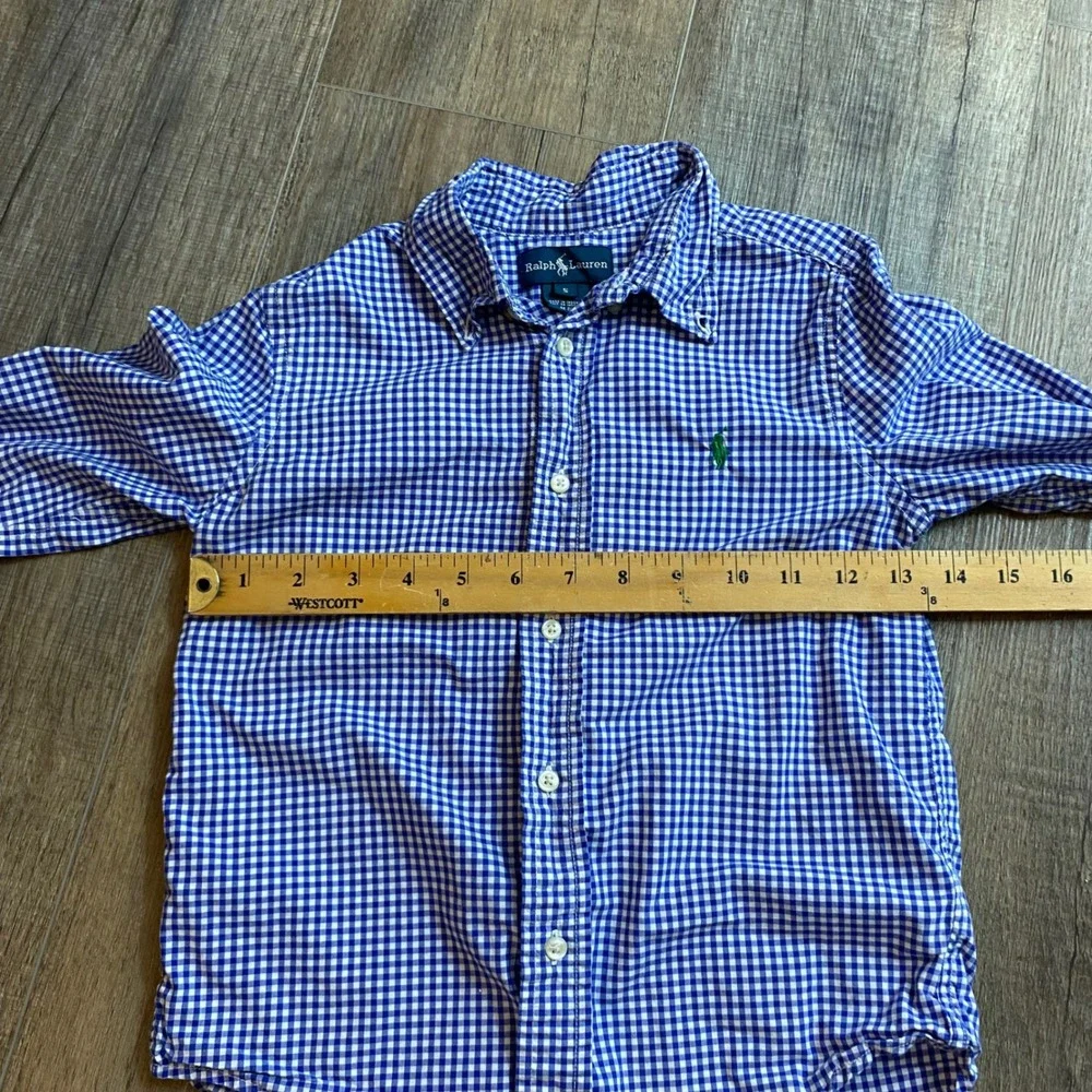 Ralph Lauren Boys Blue‎ Gingham Long Sleeve Button Down Shirt Size 5